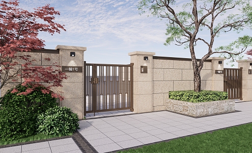 Modern Gate Villa Entrance Gate View Wall 3d model