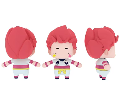 Cute Game and Movie Character Red Haired Figurine with Striped Outfit and Multiple Angles View 3d model