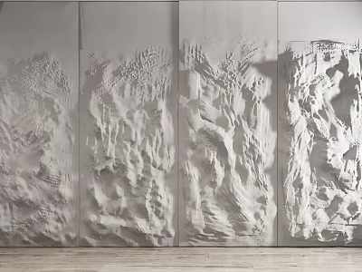 3D Textured Wall With Sculptural Relief Design And Modern Artistic Panel Structure 3d model