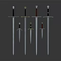 Weapons Collection Featuring Long Swords And Short Daggers With Metallic Blades And Various Handles