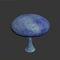 Blue Mushroom Plant With Glossy Blue Cap And White Spotted Stem On Black Background