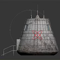 Future Architecture Conical Structure With Metal Surface Windows Ladder Red Graffiti And Top Antennas