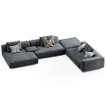Modern Gray Sectional Sofa With Comfortable Pillows And Upholstered Design Displayed In Various Angles 3d model
