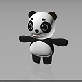Cute Cartoon Panda Toy With Big Eyes And Black White Fur Standing On Shiny Surface