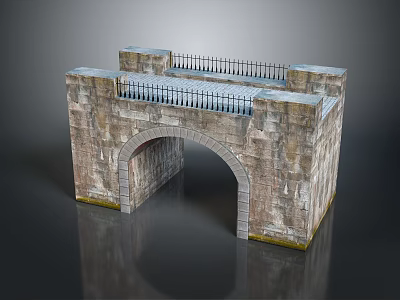 Ancient Stone Archway Structure With Weathered Surface And Black Metal Railing 3d model