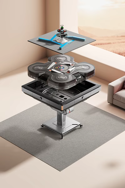 Multifunctional Rotating Game Table With Storage Compartment And Wheels For Living Room 3d model