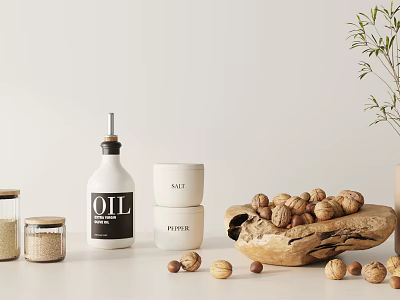 Minimalist Decorative Ornament Set With Oil Dispenser And Nuts 3d model