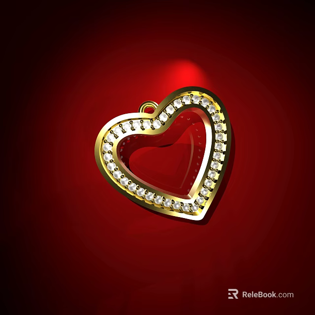 Heart Shaped Gold Pendant With Diamond Encrusted Edge And Red Gemstone Center 3d model 
