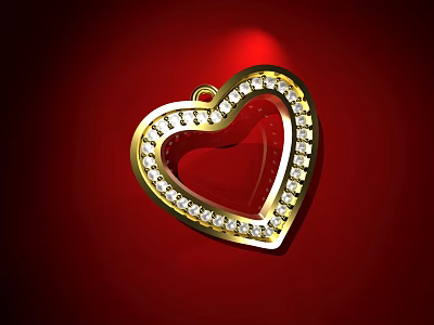 Heart Shaped Gold Pendant With Diamond Encrusted Edge And Red Gemstone Center 3d model