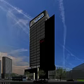 Aerial Planning of Modern Skyscraper with Surrounding Low Rise Buildings Roads and Greenery