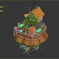 Whimsical House Building on Giant Mushroom Base with Red Roof Wooden Balcony and Green Lawn