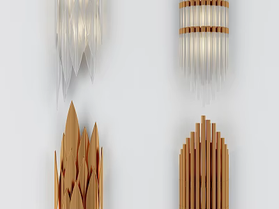 Modern Artistic Wall Lamp With Wooden Frame And Glass Strips For Home Decorative Lighting 3d model