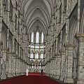 Religious Faith Inspired Cathedral Interior With Vaulted Ceilings Sunlight And Red Carpet