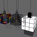 Modern Cube Shaped Pendant Lights With Colorful Clear And White Grid Glass