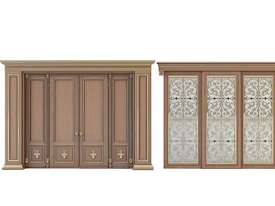 Elegant Double Doors With Wooden Frame Glass Panels And Decorative Accents 3d model