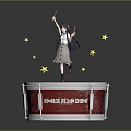Cute Girl Figure Standing On White Red PARISSA Drum With Stars And Smiley Face Design
