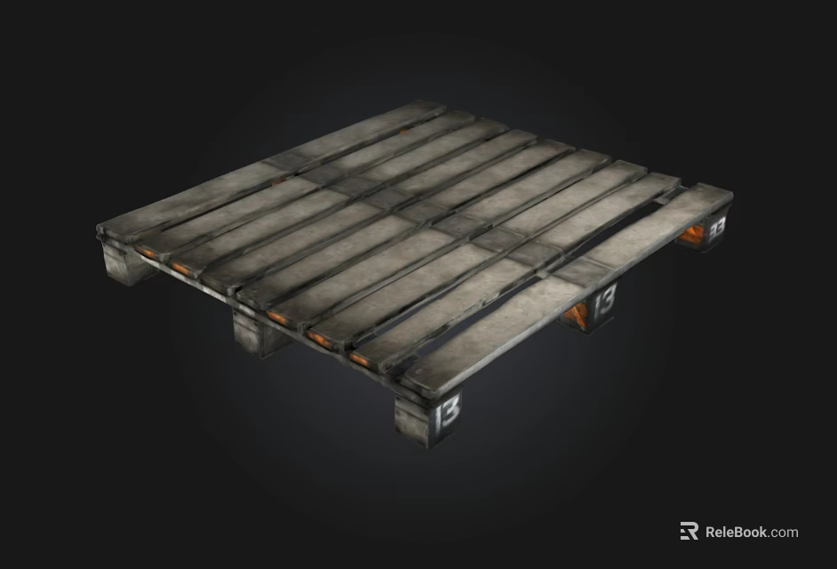 Rustic Wooden Pallet With Slatted Board Design And Supportive Base Legs 3d model 