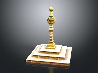 Ornate Decorative Column With Carved Patterns Top Sphere And Stone Base 3d model