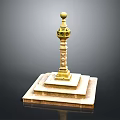 Ornate Decorative Column With Carved Patterns Top Sphere And Stone Base