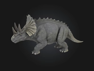 Gray Triceratops Dinosaur Model With Frill Horns On Black Background 3d model