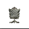 Classic Style Accent Chair With Carved Frame Light Gray Leather Upholstery Button Tufted Back And Swivel Base