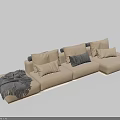 Modern Beige Sectional Sofa With Multiple Pillows And Gray Throw Blanket 3d model