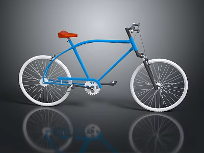Blue Modern Bicycle with Red Seat and White Wheels in Sleek Design 3d model