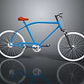 Blue Modern Bicycle with Red Seat and White Wheels in Sleek Design