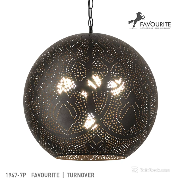 Black Globe Pendant Light with Intricate Laser Cut Patterns and Illuminating Light Spots 3d model