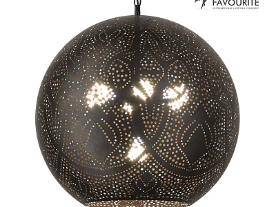 Black Globe Pendant Light with Intricate Laser Cut Patterns and Illuminating Light Spots 3d model