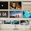 Smart Modern Television Sets With Floor And Wall Mounts Displaying Scenic Art And Time