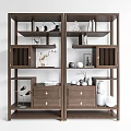 Modern Wooden Bookcase Design With Open Shelves Drawers And Decorative Items