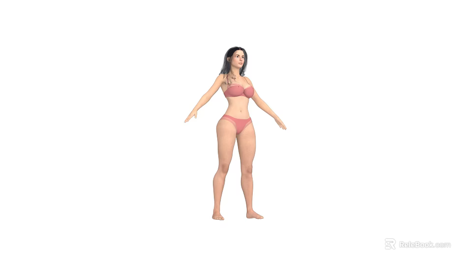 Woman in Pink Bikini Standing Against White Background with Casual Pose 3d model