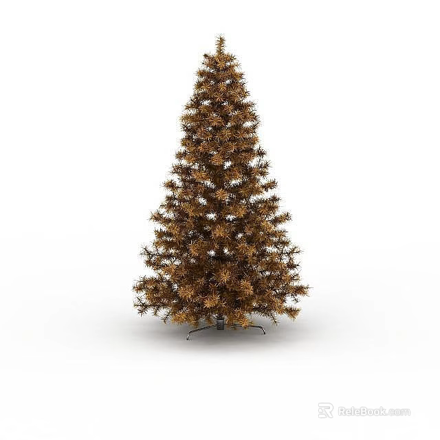 Golden Artificial Christmas Tree With Decorative Branches And Stable Metal Stand 3d model 