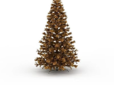 Golden Artificial Christmas Tree With Decorative Branches And Stable Metal Stand 3d model