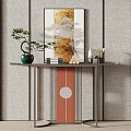 Modern Console Table Interior With Artwork Potted Plant And Decorative Items 3d model