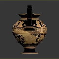 Ancient Greek Amphora Sculpture Carving With Intricate Figure Motifs And Decorative Handles