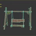 Wooden Playground Swing Equipment With Green Accents And Rope Hanging Wooden Seat