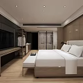 Modern Hotel Guest Room With Wooden Wall Panels Bed And Open Bathroom Area