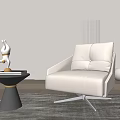 Modern Minimalist Beige Single Sofa With Side Table And Decorative Ornament
