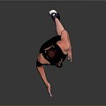 A Woman In Black Athletic Outfit Running On Gray Background With Sneakers