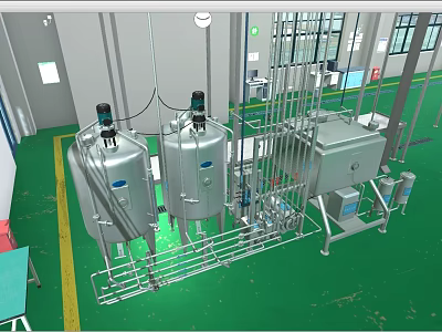 Advanced Industrial Equipment With Stainless Steel Tanks And Piping Systems In Factory 3d model