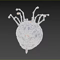 Monster Head Model with Rock Like Texture Large Eye Open Mouth Tentacles Glowing Tips 3d model