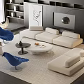 Modern Light Sofa Coffee Table Set With Blue Accent Chairs Floor Lamp And Rug 3d model