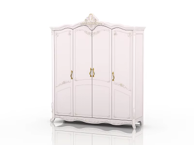 Elegant White European Style Wardrobe with Carved Patterns and Golden Handles Classical Design 3d model