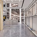 Modern Clothing Store Interior With Display Racks Seating Area And Wall Art
