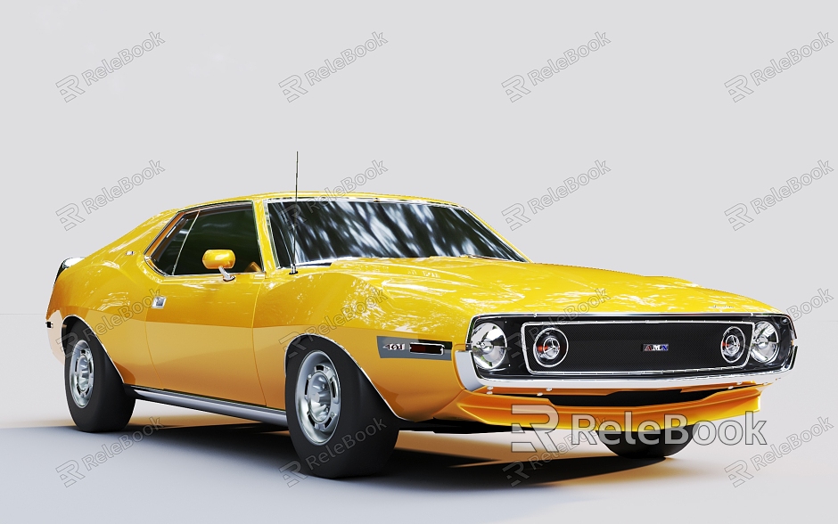 Yellow Retro Car Classic Car Muscle Car model