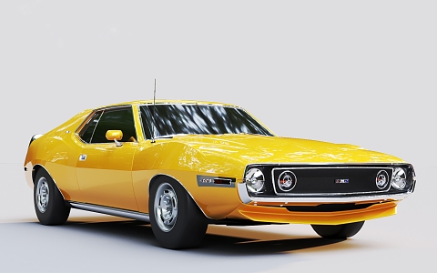 Yellow Retro Car Classic Car Muscle Car 3d model