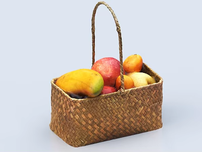 Fresh Ripe Mixed Fruits in Woven Basket Including Mango Apple and Pear 3d model