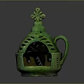 Green Ceramic Cup With Hollow Out Design And Top Decorative Flower Handle